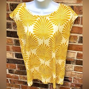 Joie Linen Yellow Leaf Print Top With Buttons Down the Back.Woman’s Size Medium